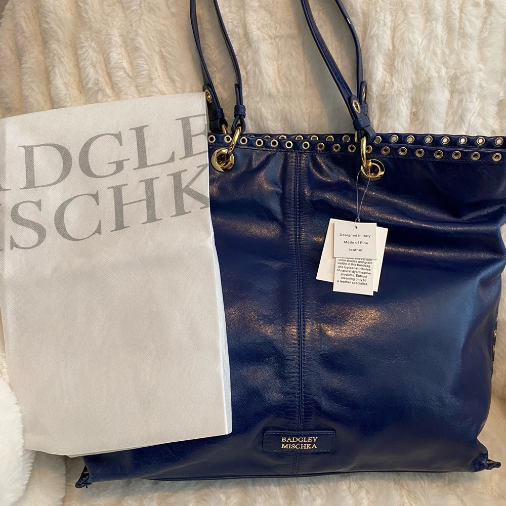 Badgley Mischka Blue Leather Tote